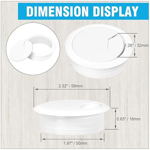 2" Spring Desk Grommet, JTemgle Plastic Cable Hole Cover Computer Table Cord Wire Organizer Caps Desktop Cord Management for Home Office TV Stands Tabletops - White, 10 Pcs