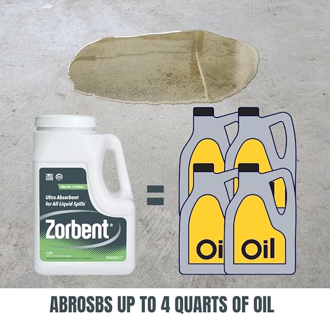 Zorbent Oil Spill Absorbent | 5 Quart Jug Absorbs up to a Gallon of Liquid. Non-Toxic, Low-Dust, with Cleaning Agent. For Fast Industrial and Commercial Spill Cleanup