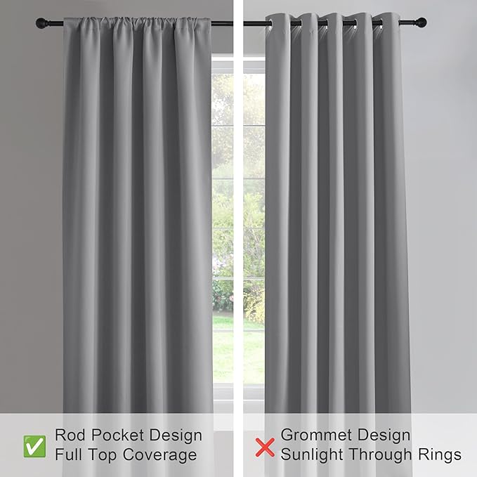 PONY DANCE Short Silver Grey Curtains for Small Windows, Blackout Thermal Insulating Drapes for Home Theatre Bathroom Kitchen Basement Cafe RV Camper Windows, Wide 34 x Long 45, 1 Pair