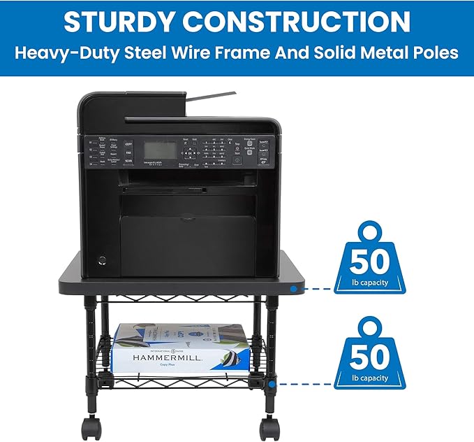 Mount-It! Under Desk Printer Stand with Wheels | Mobile Printer and Fax Cart with Storage Shelf for Office and Home Use, 2 Tiers (Black)