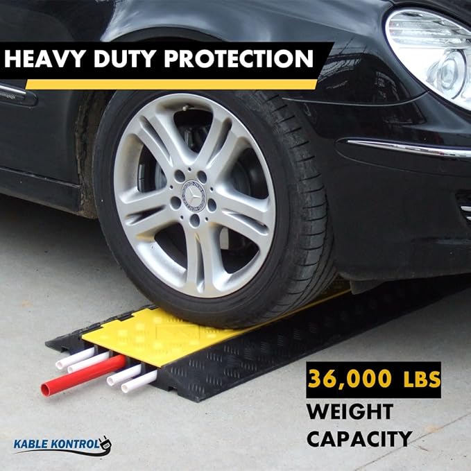 Kable Kontrol Atlas Heavy Duty Cable Protector Ramp - 5 Channel Bulk Wholesale Pallet - 30 Pcs - 36" Long Black & Yellow - 36,000 Lbs Capacity - Rubber Speed Bump Wire Protector Cord Cover - CP9988
