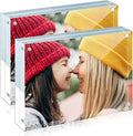ILYXY 2 Pack Acrylic Frame 6x8, 20% Thicker, 24mm Thick Frameless Clear Picture Frame, Double Sided Magnetic Photo Frame, Free Standing Desktop Display Stand Acrylic Picture Frames