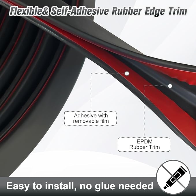 Rubber Edge Trim, Self Adhesive U Channel Edge Trim, U Shaped Trim for Plywood, Glasses, Mirror, Flexiglass, Sharp Edge Parts, Size 1/4" (6mm), Length 20Ft, Black Color, Peel and Stick Plastic Trims