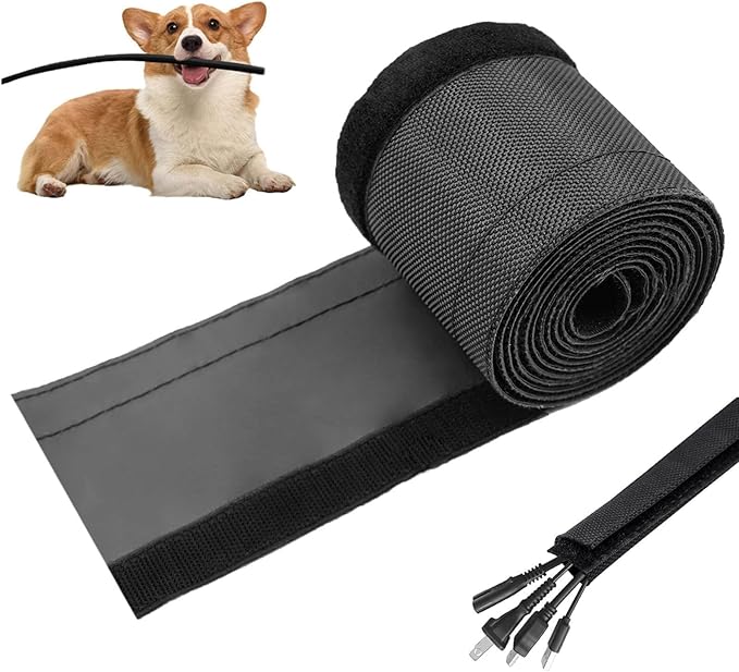3/4" - 6.6FT Hook and Loop Cable Sleeve, Dog Cat Cord Protector Waterproof Split Sleeving for USB Computer Office Automotive Audio Cables - Protects Cables from Pets Chewing - Black