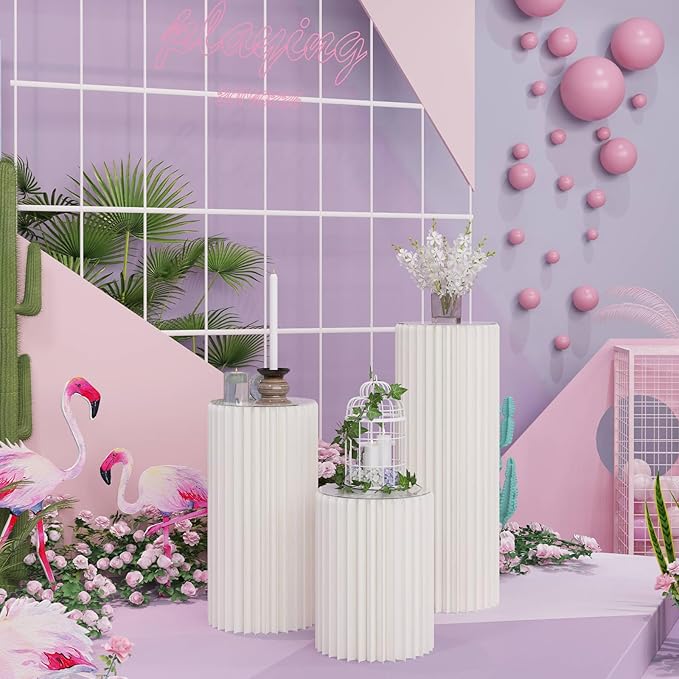 Cylinder Stands for Party,White Paper Display Stand,Reusable,Waterproof and Foldable Cylindrical Pedestal,Suitable for Event Scenes such as Parties and home Decoration,Bearing 660 Pounds