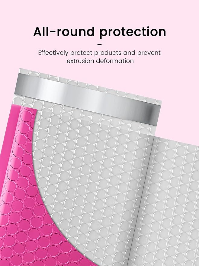 GSSSUSA Bubble Mailers 4x8 Inch 50 Pack Padded Envelopes Usable Size 4x7 Inch Shipping Envelopes Self Seal Small Packaging Shipping Bags for Mailing Jewelry, Small Business, Pink