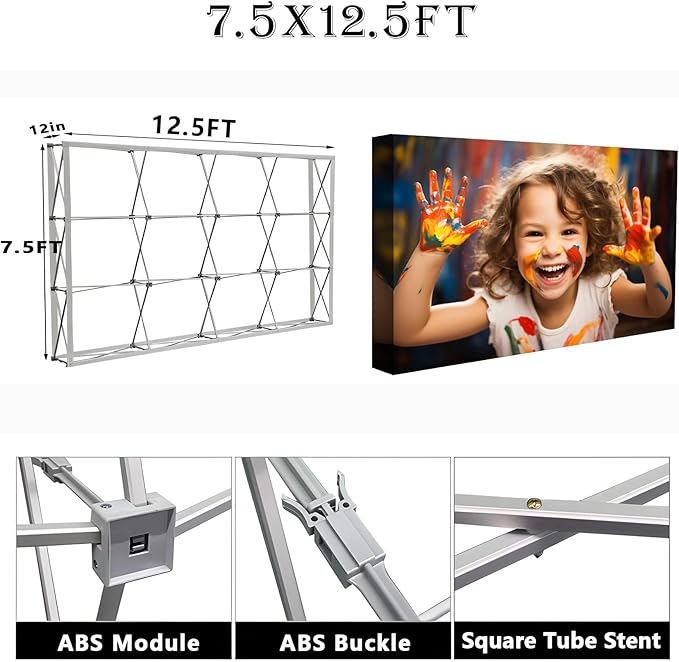 Customize Pop Up Banner with Stand for Tradeshow Backdrop,Tradeshow Dispaly,Step and Repeat Tension Fabric Backdrop for Trade Show Booth and Photography(7.5x12.5FT)