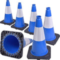 6 Pack 18" Inch Blue PVC Traffic Cones with Heavy-Duty Base, High-Visibility All-Weather Safety Cones for Road Construction, Parking Lot, and Garage Use (6, Blue, 18" Medium)
