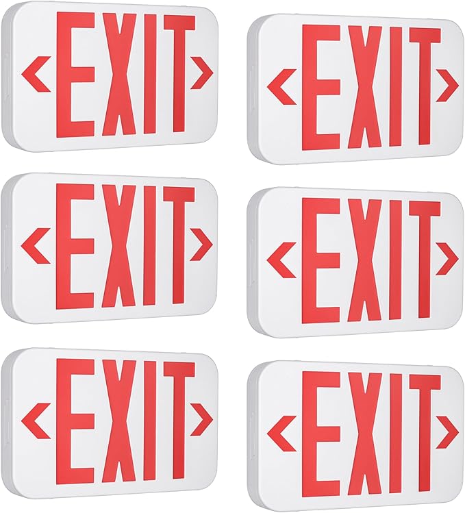 LIT-PaTH LED EXIT Sign, Emergency light with Double Face and Back Up Batteries- US Standard Red Letter Exit Lighting, UL 924 and CEC Qualified, 120-277 Voltage, 6-Pack