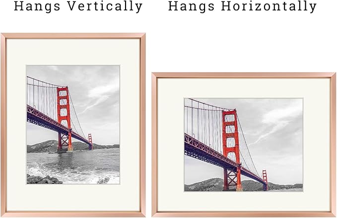 Frametory, 11x14 Metal Picture Frame with Mat for 8x10 Picture & Real Glass, Aluminum Photo Frame Collection (Rose Gold, 2 Pack)