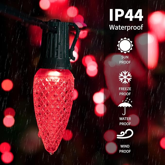 Brightown C9 Christmas String Lights, Red Commercia Outdoor Christmas Lights with 100 Strawberry C9 LED Bulbs, Waterproof Extendable UL Certified for Party Holiday Indoor Outdoor Xmas Decor