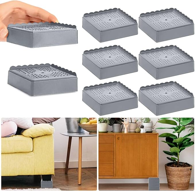 Bed Risers 1 inch, 2 inch, 3 inch, 4 inch Heavy Duty, Adjustable Furniture Riser for Table Desk Couch Sofa Chair Recliner Leg Frame Dorm, Stackable Bed Raisers Blocks (Grey 6 Pack, 1 inch)