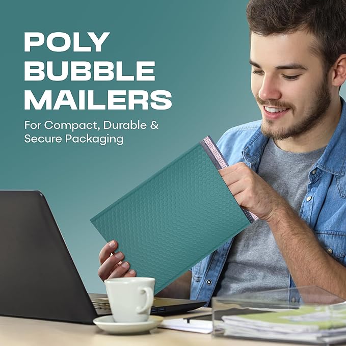 Green Extra Large Poly Bubble Mailers 14.25x20 inch #7 | Self Seal Large Padded Envelopes | Air Cushioned Bubble Mailer | Usable Size 14.25x19 Lightweight Mailing Shipping Bags| 50 Pack Bulk