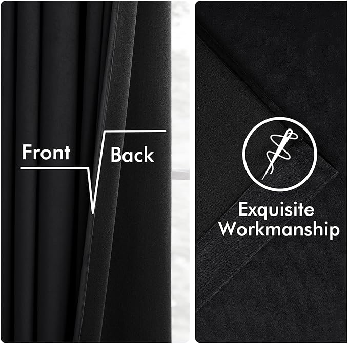 MIULEE Velvet Curtains 96 Inches Long 2 Panels Set for Bedroom, Pinch Pleat Back Tab Halloween Thermal Insulated Living Room Darkening Drapes Pleated Blackout Floor to Ceiling Curtain with Hooks Black