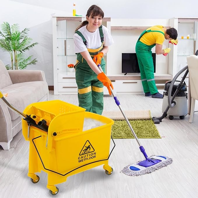Commercial Mop Bucket with Wheels,20L Side Press Wringer and Handle Holder,Combo Cart Set for Home Office Floor Cleaning