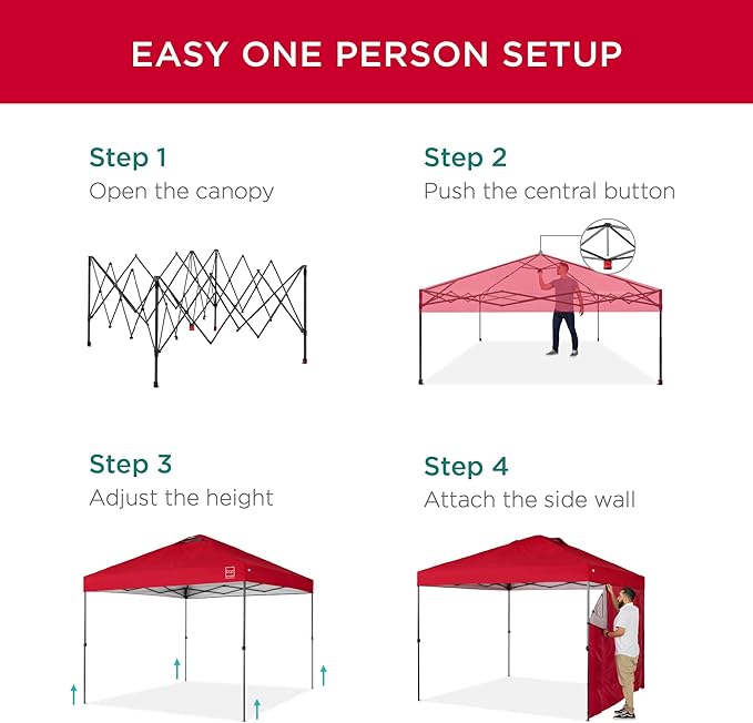 Best Choice Products 10x10ft Easy Pop Up Canopy w/Side Wall, 10 Pockets, Portable Carrying Case, 1-Button Setup, 4 Weight Bags - Red