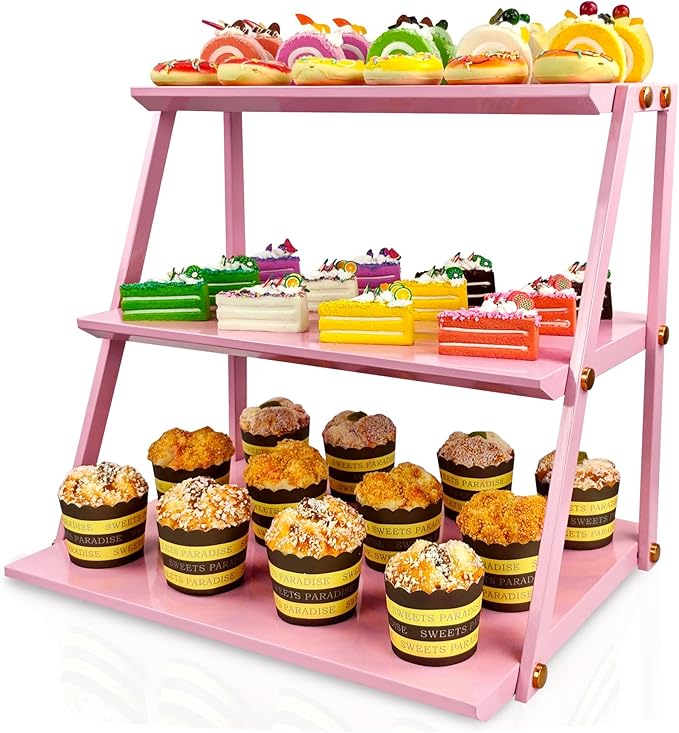 CozyNova 3 tier candy display - Snack holder with snack holder - Multi-functional counter snack and chip holder for stores - Cupcake display stand (Pink)