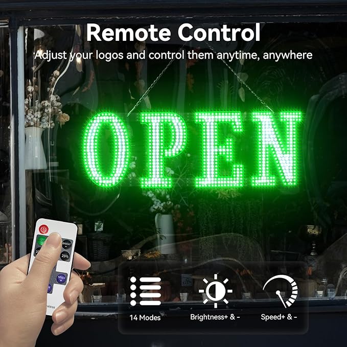 Open Sign for Business Super Bright LED Flashing Open Signs 40x14 Inch Large Light Up Open Sign with Remote Control, Hanging Installation for Storefront Window Door (Flash Green& White)