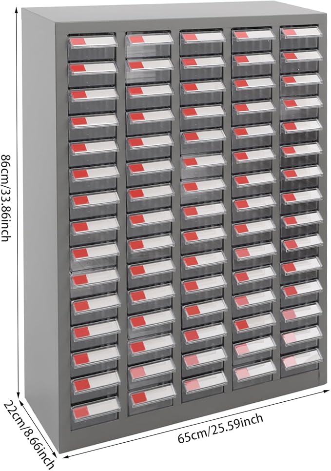 Drawer Storage Cabinet | Storage Cabinet Part Organization Shelves | Bolt and Nut Tool Storage Steel Cabinet | Hardware Organizer and Storage Organization | with Dividers and Labels (Clear)