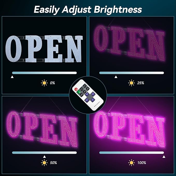 30" x 10" Large LED Open Signs with Remote Control 14 Modes Dimmable Open Sign for Business Window Stores Retail and Restaurant Pink