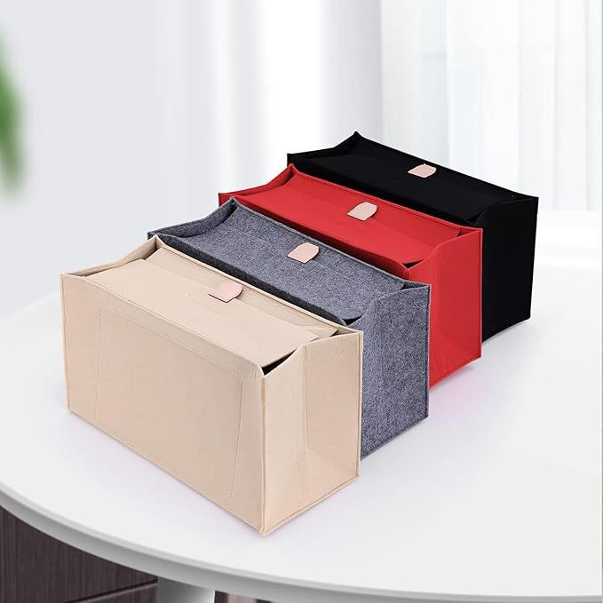 Doxo Purse Organizer Insert,Felt Tote Bag Organizer Insert Compatible with Dior Book Tote Large Bag & Onthego GM And More(Beige-with cover)