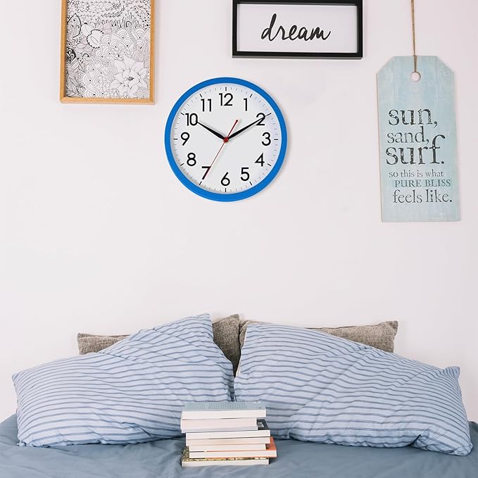 AKCISOT Wall Clock 10 Inch Silent Non-Ticking Modern Clocks Battery Operated - Analog Classic for Office, Home, Bathroom, Kitchen, Bedroom, School, Living Room(Blue)