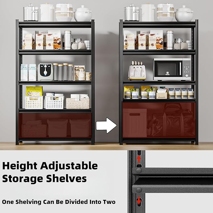6 Tier Metal Shelving Unit, Adjustable Storage Shelves, 84" H x 55" W x 24" D Heavy Duty Garage Shelves for Warehouse, Basement, Kitchen, Pantry, Living Room, Black (6T 84 * 55 * 24)