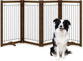 Wire Dog Gate Solid Wood Frame, Anti-Chewing, 4-Panel, 36" Height, 80" Width, Indoor Freestanding Pet Gate Foldable Wooden Dog Fences for Stairs, House, Doorway, Walnut Color