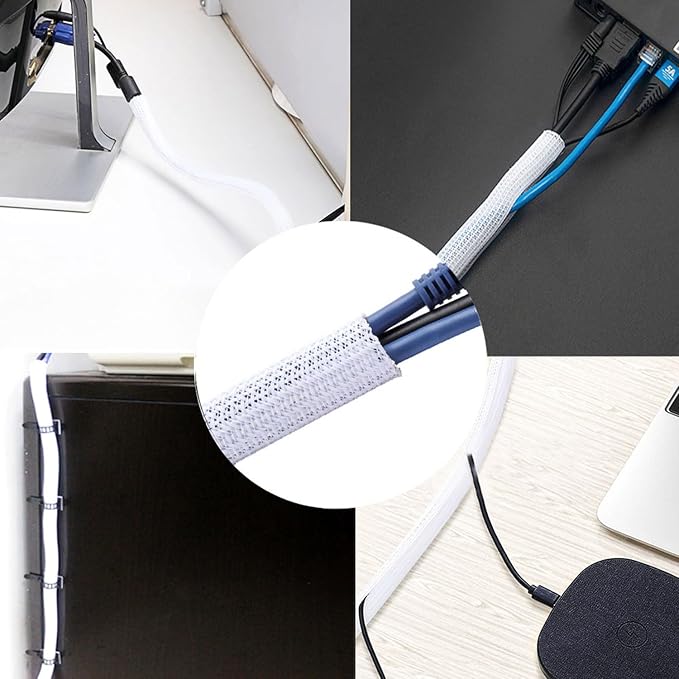Pet-Proof Cable Sleeve 5/8" x5ft 2-PCS - White Cord Cover to Hide Wires & Protect Dog Cat from Chewing for Desk, Computer, TV - Summer Protection Limited Release