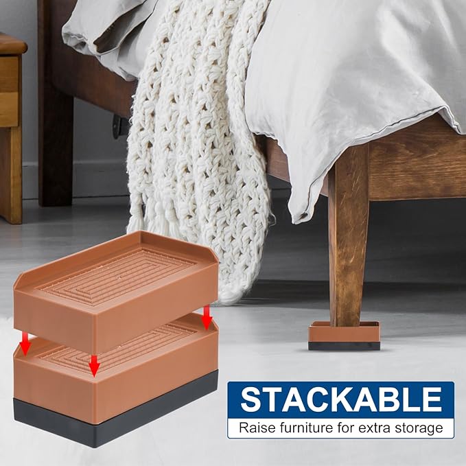 uxcell Furniture Risers 1.5 Inch, 4Pcs Rectangle Bed Risers Adjustable Couch Riser for Extender for Bed Desk Sofa Table Lift Support Up to 1300Lbs, Brown