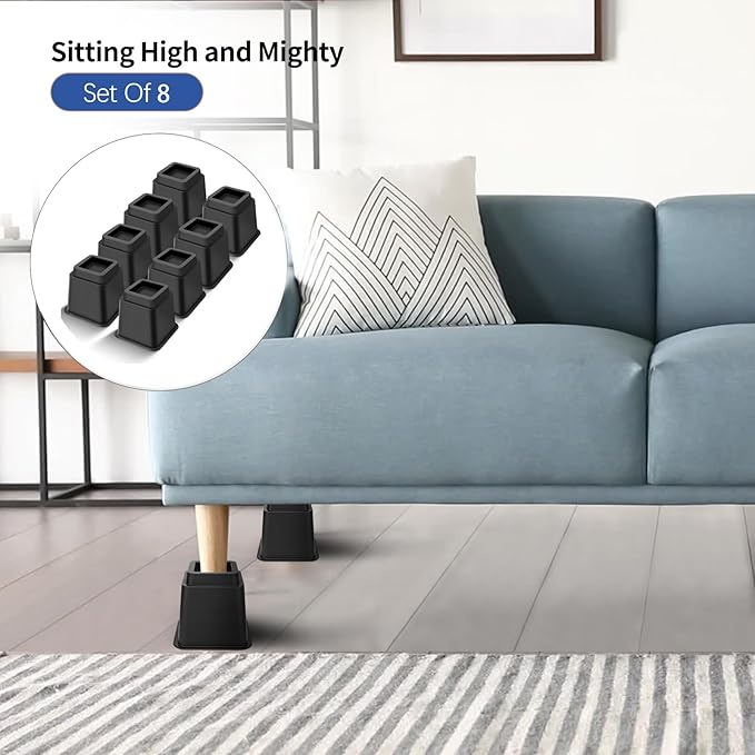 Bed Riser/Furniture Lift Bed/Bed risers/Furniture Lifter/Table risers/Frame Risers Create Under Bed Storage Heavy Duty for Furniture Height Adjustment (Black 8 Pack, 5 Inch)