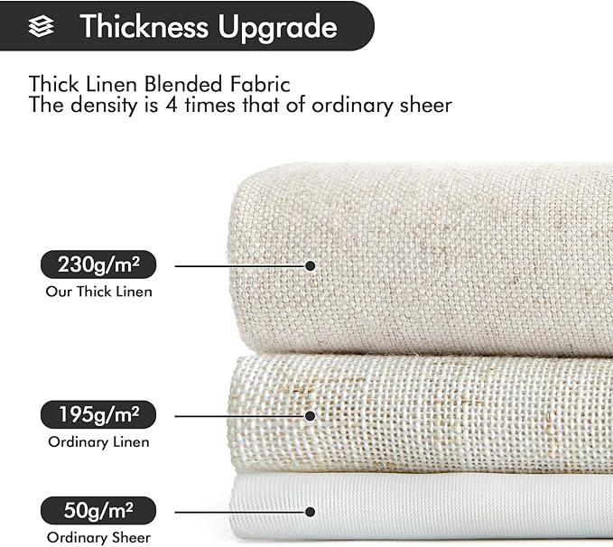 MIULEE Non-See-Through Privacy Linen Curtains 2 Panels, Light Filtering Window Curtains Farmhouse Textured Back Tab Semi Sheer Drapes for Bedroom Living Room, 52 x 63 Inches Long, Natural White