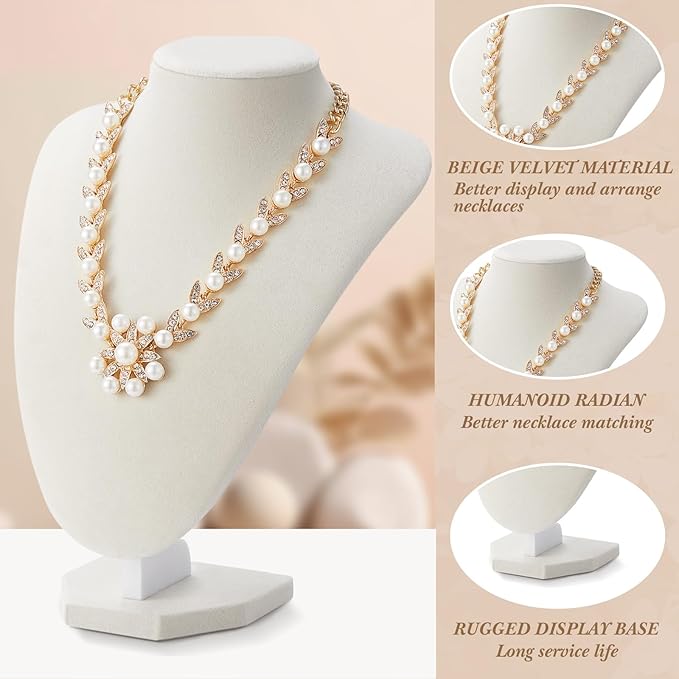 6 Pcs Necklace Display Stand Necklace Holder Jewelry Bust Display Stands for Selling Home Store Trade Shows Photography Props Retail(Beige,Velvet)