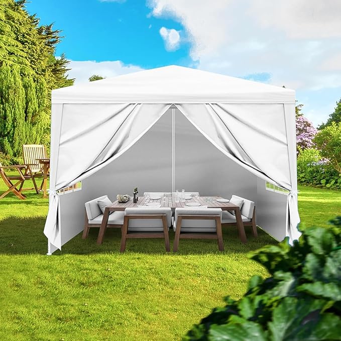 10x10 FT Party Tent, Outdoor Wedding Tents for Parties, Canopy Event Tent with 4 Removable Sidewalls, Waterproof Gazebo Shelter for Birthday Parties, Weddings, BBQs & Events (10X10FT-4Sides White)
