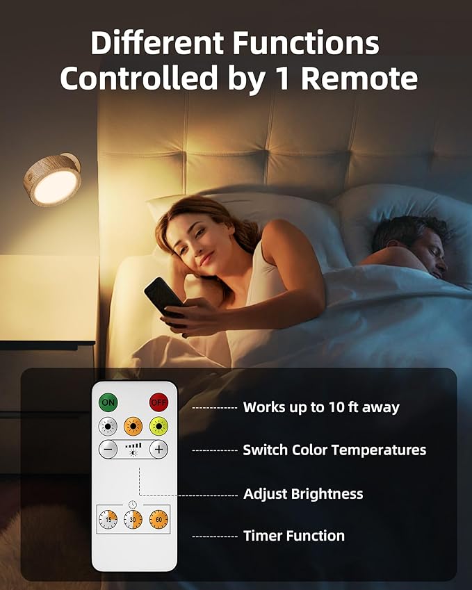EZVALO LED Wall Mounted Lights, 5500mAh Rechargeable Wall Sconces Lamp, 3 Color Temps & Remote and Touch Control, 360°Rotation Dimmable Cordless Wall Light Burlywood (3 Pack)