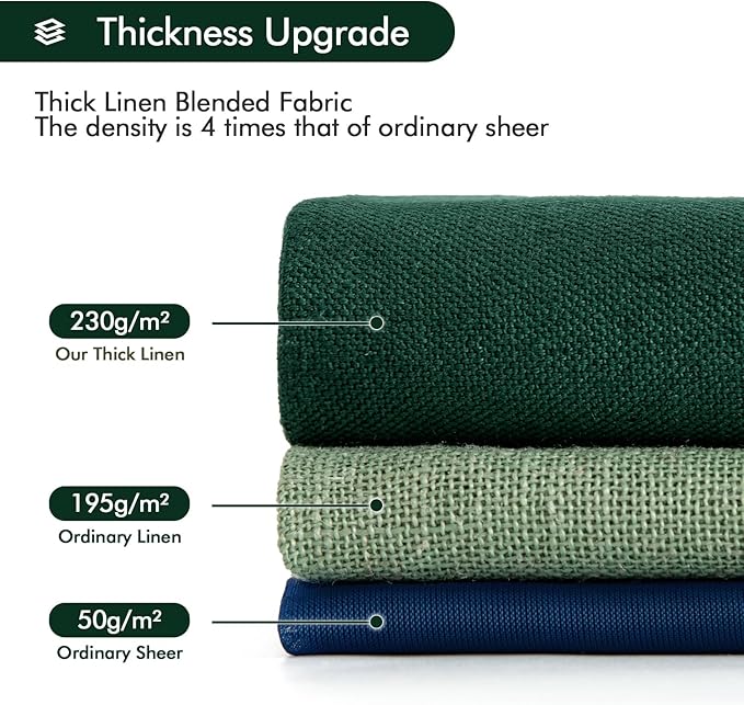 MIULEE Non-See-Through Privacy Linen Curtains 2 Panels, Christmas Emerald Green Light Filtering Window Curtains Textured Back Tab Semi Sheer Drapes for Bedroom Living Room, 52 x 90 Inches Long