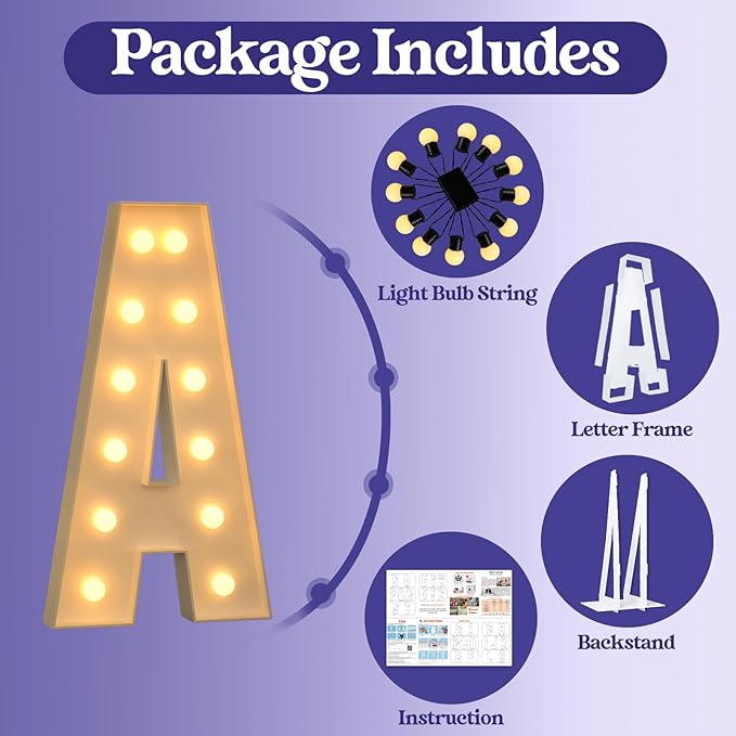 Marquee Letters 4 Feet Tall, 4FT Large Light up Letters A, Big Sign A with Warm White Light for Birthday Wedding Proposal Engagement Graduation Party Backdrop Decorations