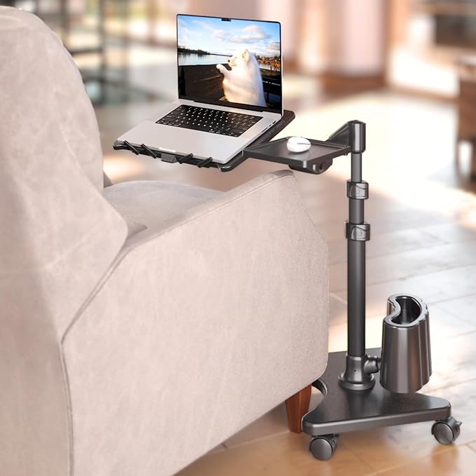 LEVO G2 Deluxe Adjustable Laptop Stand – Rolling Computer Desk & Ergonomic Table for Bed, Sofa, or Office – Portable Mobile Workstation with Tilt – Fits Devices up to 16″ - Charcoal & Black