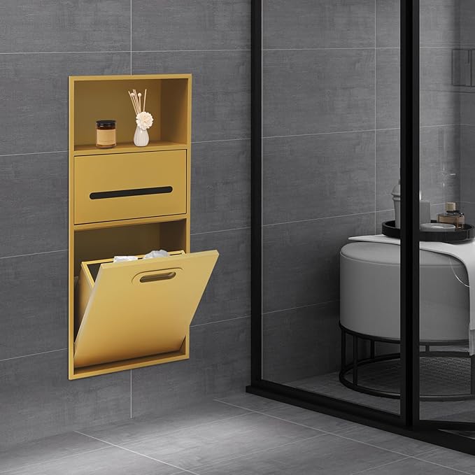 Stainless Steel Shower Niche for Trash Can Stainless Recessed Storage Cabinet Gold 26 * 11.8 No Tile Needed Wall Niche Recessed Toilet Paper Holder for Kitchen Living Room Bedroom Hotel