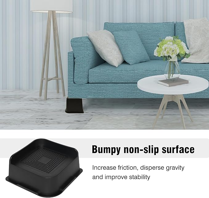 Bed Risers 2 inch Heavy Duty, Oversized Furniture Riser with Non-Slip Base for Sofa Couch Chair Desk Table Leg Dorm Bed Frame Lifts Risers Blocks Supports Up to 6,500 Lbs (Black 4 Pack)