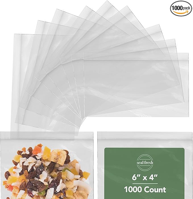 6 x 4 Inch Resealable Plastic Snack Bags 1000 Pack — Clear Reclosable Bags with Zipper Seal for Treats, Small Food Storage, Crafts, Party Favors