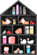 House Shaped Wooden Shadow Cubby Box 10 W x 2 1/4 D x 15 H Hanging Display Shelf Organizer Wall Mounted Curio Cabinet Wooden Display Case Miniature Shelf for Figures(Black)