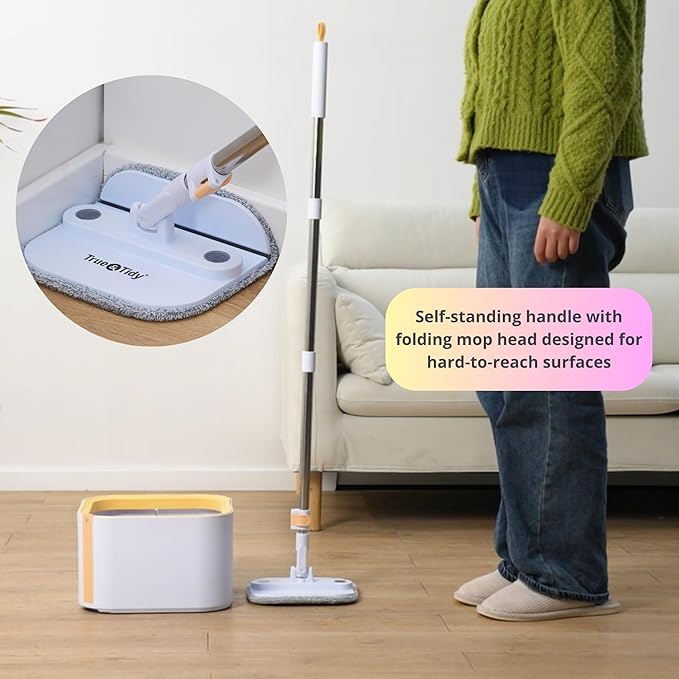 Mop and Bucket System PRO with Removable Water Tank Duo Bucket & Spin Mop System, Self Wringing, Separates Clean from Dirty Water, Folding Mop Head, Dual Brush System, 4-pc Machine Washable Mop Pads