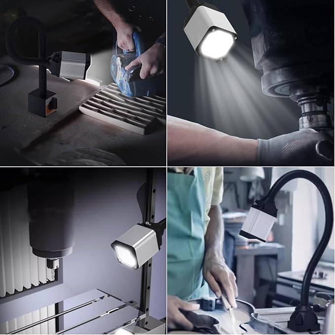 LED lathe Work Light, 20in Flexible Gooseneck Lamp with 28LEDs, 1200 Lumen Machine Light for LatheCNc Milling Drill Press Sewing Machine IndustrialLighting,120V(Base with 4screw holes)