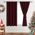 JIUZHEN Christmas Blackout Curtains for Bedroom - Thermal Insulated Room Darkening Rod Pocket Short Curtains for Living Room, Set of 2 Panels with Tiebacks, 38 x 54 Inch Length, Burgundy