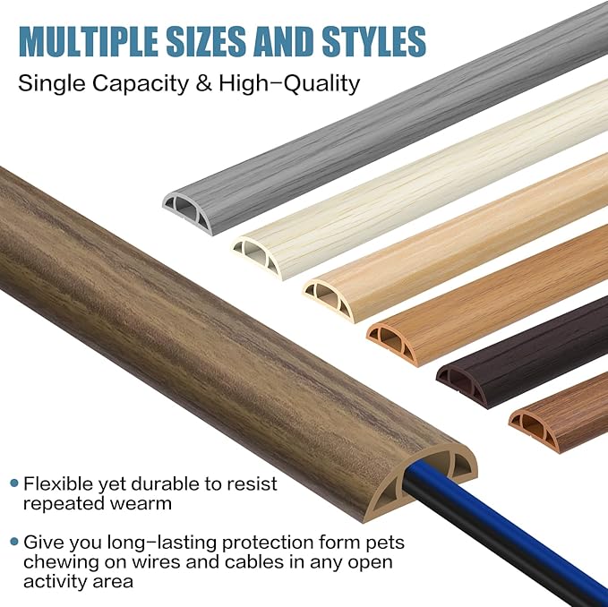 Floor Cord Covers for Wires 20FT Cable Hider Wire Cover Self Adhesive Cord Hider Floor for Offices, Homes, Workshops, Warehouses Cable Cavity 0.39" W x 0.27" H