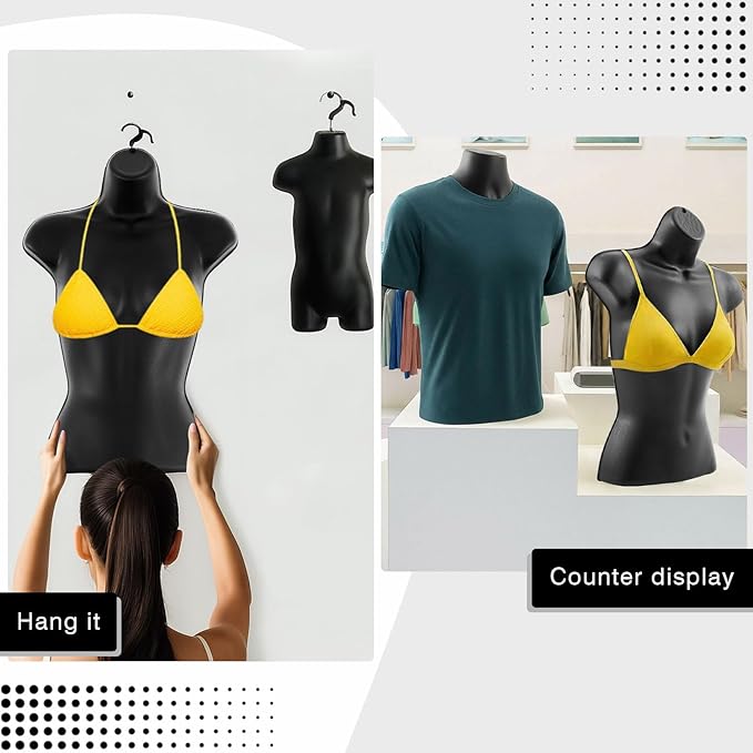 8 Pcs Black Mannequin Torso Forms, Male Female Child & Toddler Torso Hanging Mannequin Body Family Set Hollow Plastic Forms for Tshirt Display Retail Store Countertop Craft Shows Exhibitions