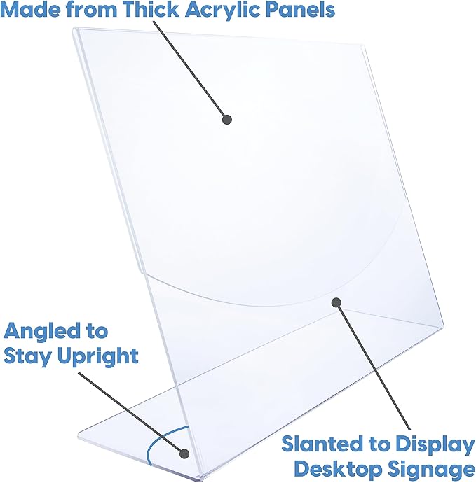 Mammoth DuraClear Acrylic Sign Holders 8.5 x 11 - Extra Thick and Durable Desktop Paper Sign Holders - Perfect for Retail and Booth Display Supplies - 6 Pack, Landscape