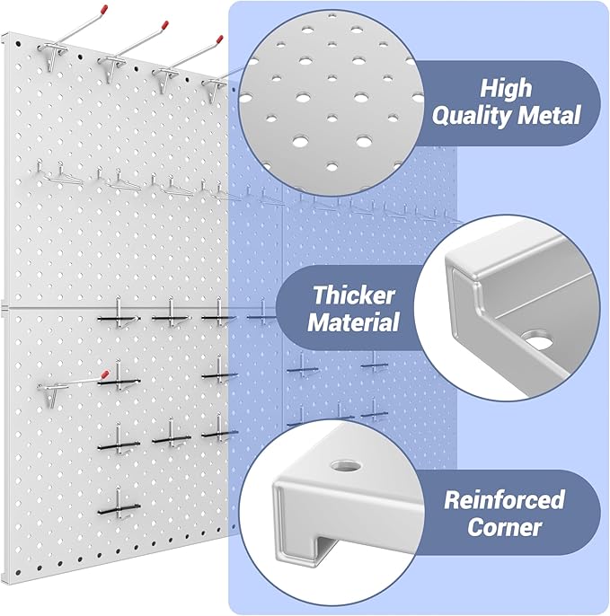 WALMANN 4-Pack 12"x16" Metal Pegboard Panels for Garage, Tool Organizer Pegboard for Pegboard Hooks - Compatible with 1/8" & 1/4" Hooks(Grey)