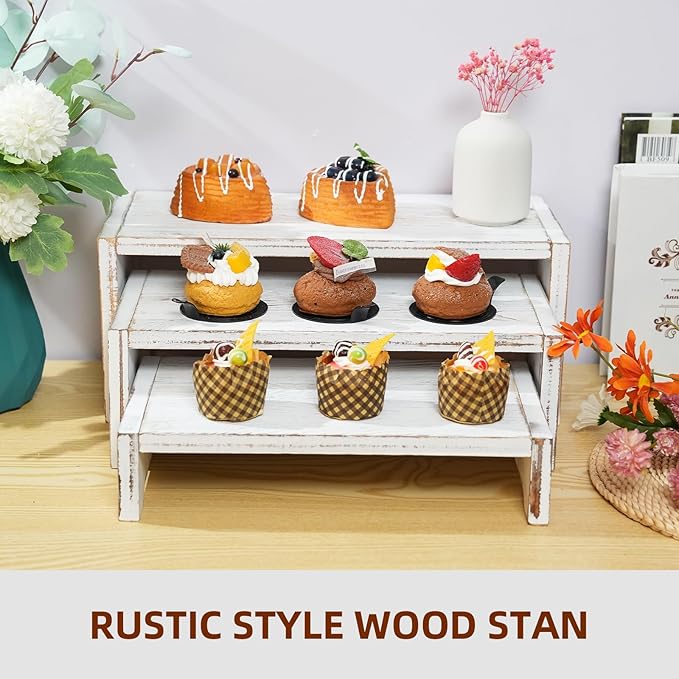3-Tier Wooden Cupcake Stand & Display Risers, Multi-Tier Display Stand for Food, Desserts, & Collections